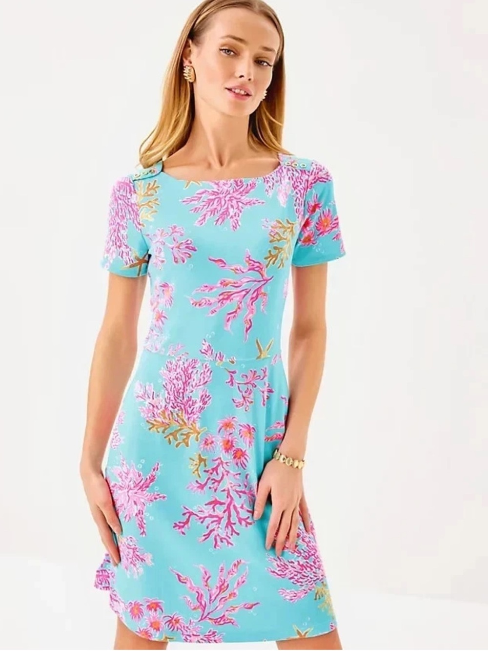 Lilly Pulitzer Bray UPF 50+ Dress Multi Royal Coral Size M Scuba Knit NWT